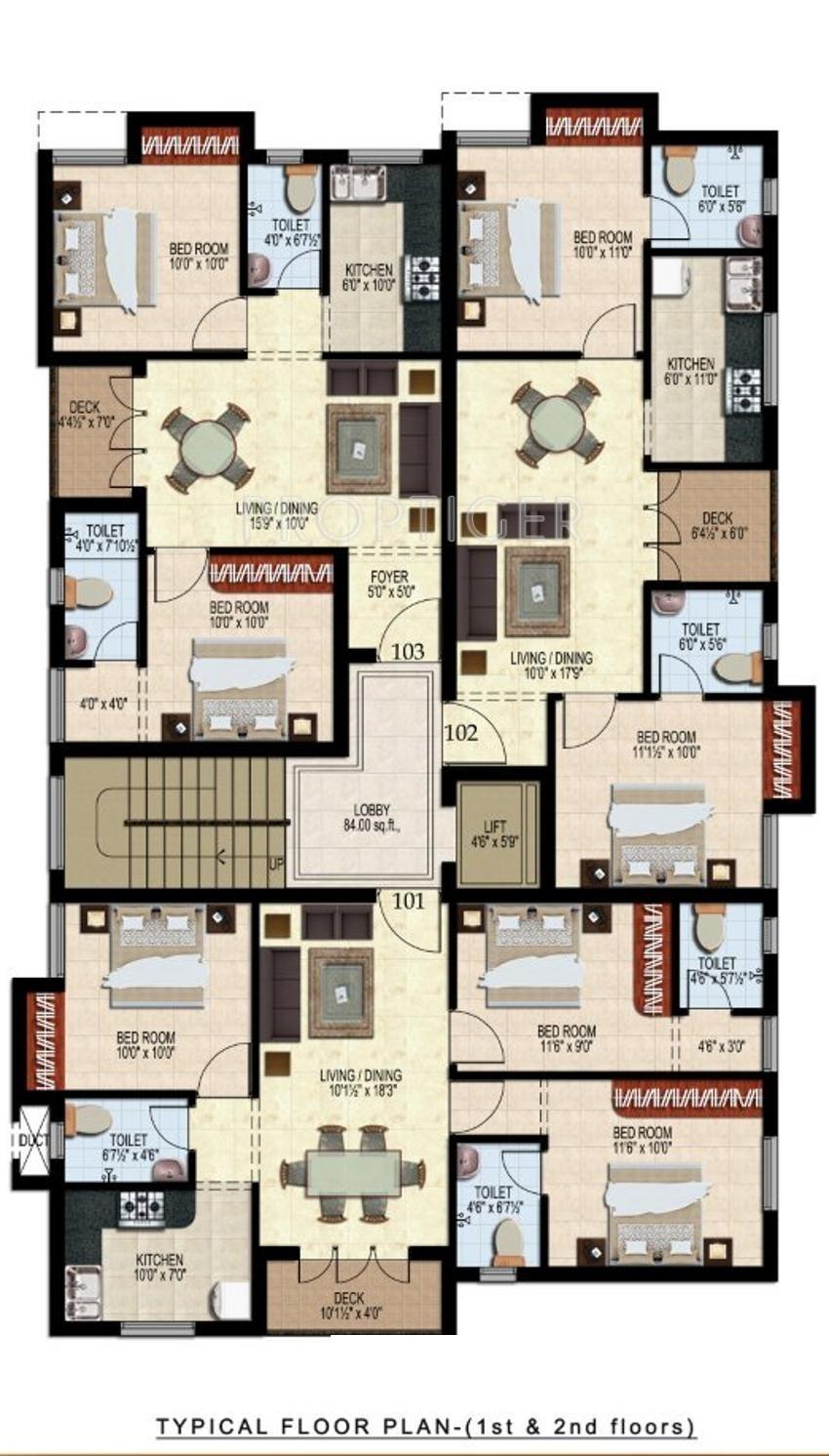  cinnamon Single Tower Cluster Plan