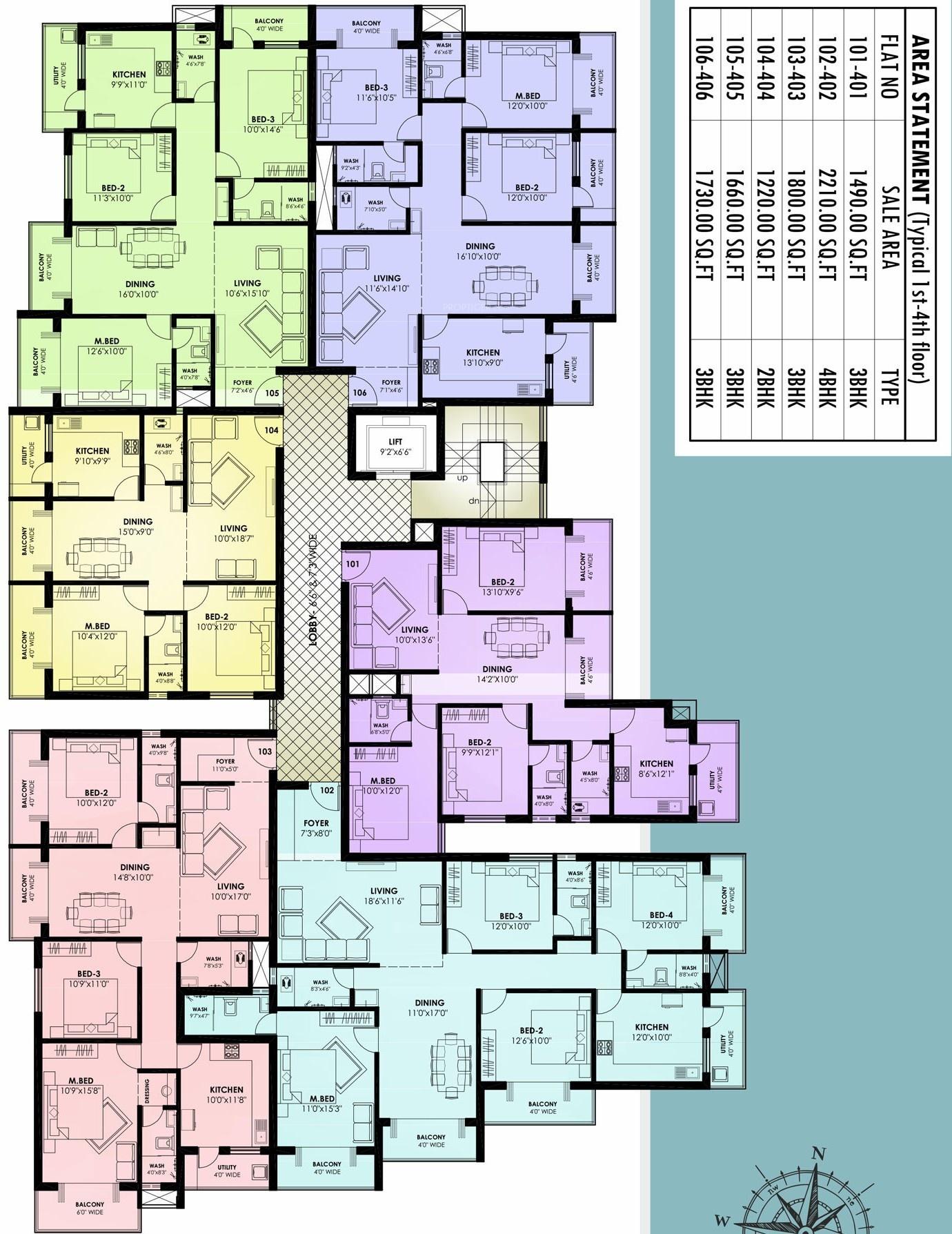 trevino Shalimar Trevino Cluster Plan from 1st to 4th Floor